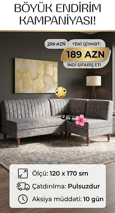 toyuq məhsulları: - Məhsul: Künc divan - Ölçü: 120 x 170 sm - Material: Yumşaq parça — 1