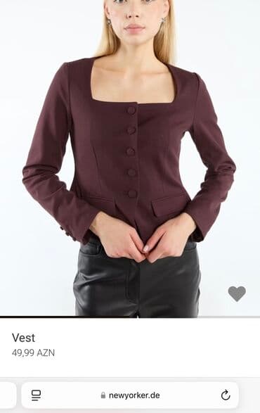 Qadın jaketi – bordo rəngdə, kvadrat yaxalı dizayn. - Uzunqol, bədənə