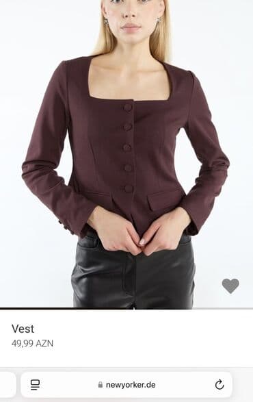 qadın jaketi: Qadın jaketi – kvadrat yaxalı, uzunqol, dərzilik kəsimli model. Tünd — 2