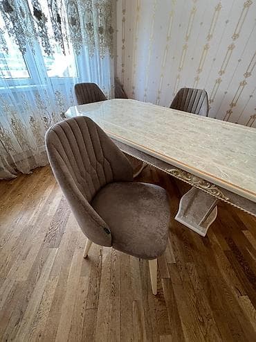 Qonaq otağı üçün, İşlənmiş, Açılmayan, Dördbucaq masa, 6 stul