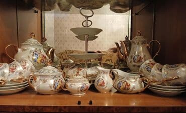 lalafo az ucuz tap samovarlar: Çay dəsti, rəng - Yaşıl, Keramika, Bohemia, 6 nəfərlik, SSRİ — 1