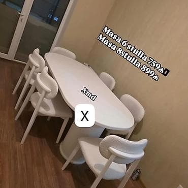antik stullar: Ağ rəngdə müasir yemək dəsti. - Masa forması: oval, hamar səthli. - — 1