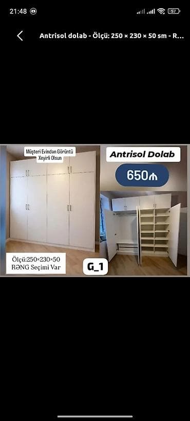Antrisollu qarderob dolabı - Ölçü: 250 × 230 × 50 sm - Daxili lalafo.az -da Antrisollu qarderob dolabı - Ölçü: 250 × 230 × 50 sm - Daxili