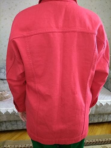 hərbi geyim: Qadın üçün uzun denim gödəkcə – qırmızı - Klassik cins gödəkcə — 4