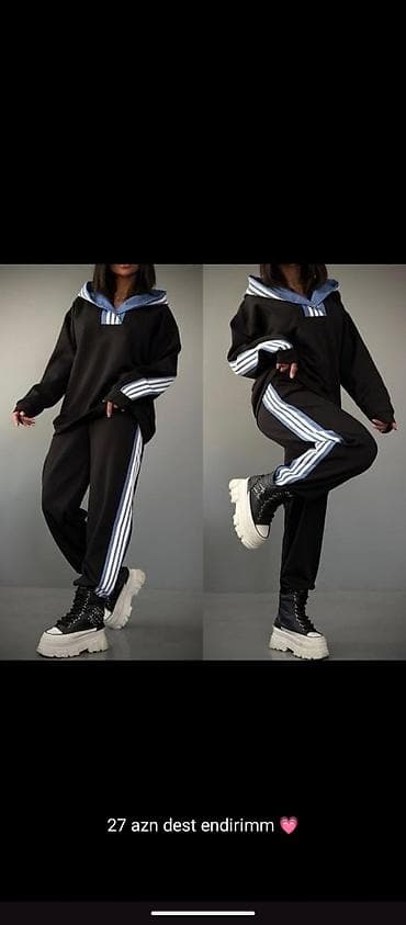 Спортивные костюмы: Qadınlar üçün idman dəsti - 2 hissə: kapüşonlu oversize svetşört və — 1