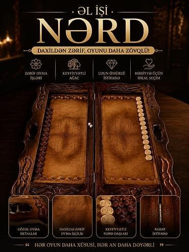 nərd daşı: Əl işi Nərd dəsti - Zərif oyma işləməli, keyfiyyətli ağacdan — 1