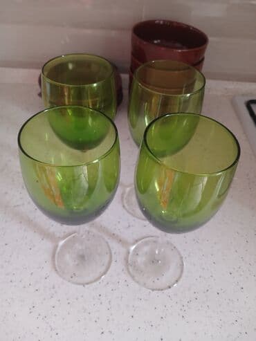 qab dəstləri: Qədəhlər, rəng - Yaşıl, Şüşə, 4 ədədli dəst — 3