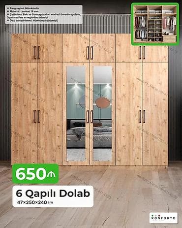 Mebel: 6 qapılı geyim dolabı Ölçü: 47 × 250 × 240 sm Material: 18 mm — 1