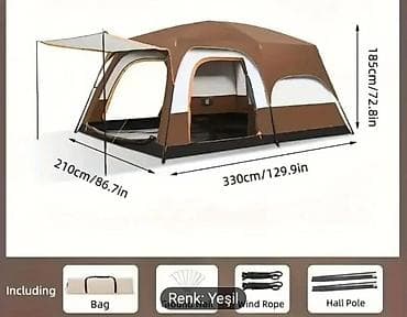 Çadırlar: Ailəvi Kempinq Çadırı – Geniş və Rahat Ölçülər: - Uzunluq: yan 330 sm — 1