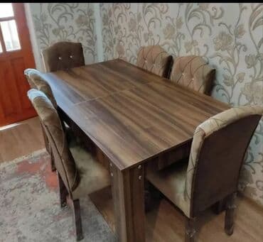 stol desdi: Qonaq otağı üçün, Yeni, Açılmayan, Dördbucaq masa, 6 stul — 12