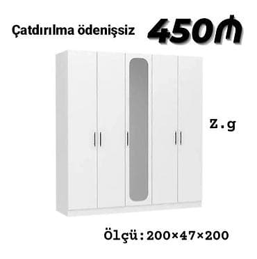 sifaner: Ağ rəngdə 5 qapılı paltar şkafı - Ölçü: 200 × 47 × 200 sm - — 1