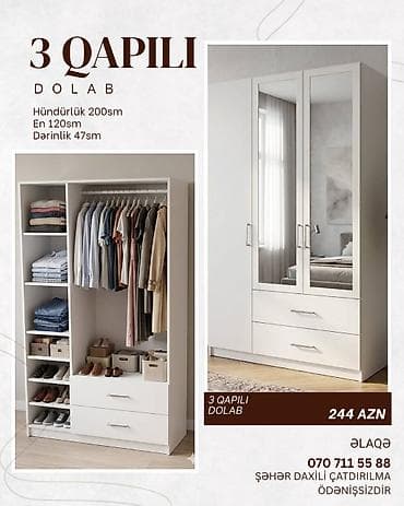 ayaqabi dolabi: 3 qapılı, Güzgülü, Ağ, Açılan, Düz dolab — 1