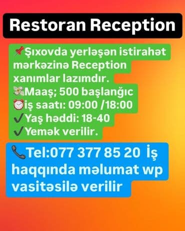 работа баку без опыта: Tel📞:0517986473 Ətraflı məlumat üçün ofisə yaxınlaşa bilərsiz.Həftənin — 5