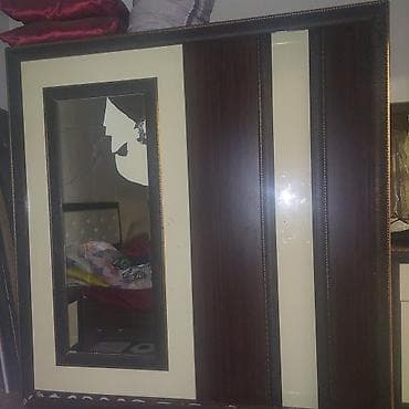 Güzgülü şkaf qapısı və ön panel dəsti - Material: tünd qəhvəyi ağac