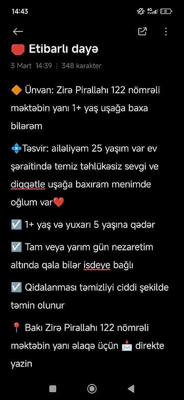 Avto xidmətlər: Etibarlı dayə xidməti - Ünvan: Bakı, Zirə – Pirallahı, 122 nömrəli — 1