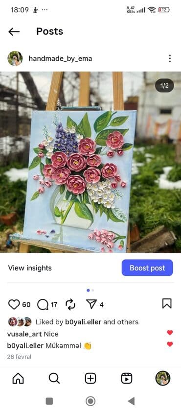 komputer şəkilləri: Əl işi 3D çiçək rəsm tabloları - Texnika: Akril boya və həcmi verən — 2