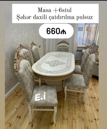 Qonaq otağı üçün, Yeni, Açılmayan, Dördbucaq masa, 6 stul