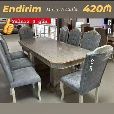 laminat qiyməti: Qonaq otağı üçün, Yeni, Açılan, Dördbucaq masa, 6 stul — 18
