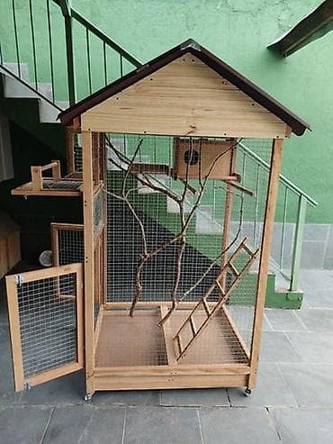 lalafo heyvanlar: Açıq hava üçün taxta quşxana/voli­yer - Material: möhkəm təbii ağac — 5