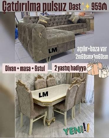 künc divani: Divan + Masa dəsti👑 Sifarişlə hazırlanır. Dəst şəkildə : 959₼ Divan — 1
