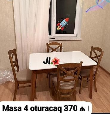 Mətbəx üçün, Yeni, Açılmayan, Dördbucaq masa, 4 stul