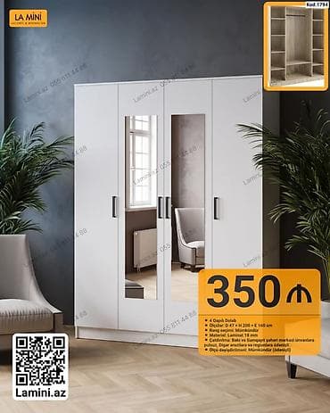 dolab ucuz: 4 qapılı dolab – Kod: 1794 - Ölçü: D 47 × H 200 × E 160 sm - — 1