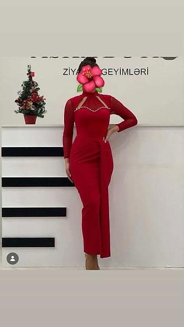 ağ donlar: Qırmızı ziyafət donu - Model: bədənə oturan, midi uzunluqda, tək — 1