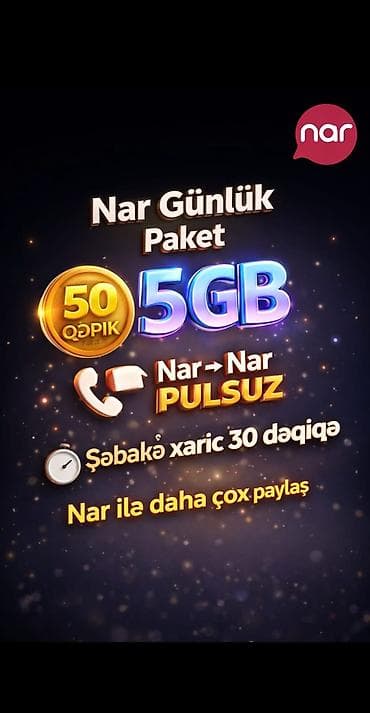 NAR-dan sərfəli mobil paket - 150 GB internet – 30 gün - 900 dəqiqə – lalafo.az -da NAR-dan sərfəli mobil paket - 150 GB internet – 30 gün - 900 dəqiqə –