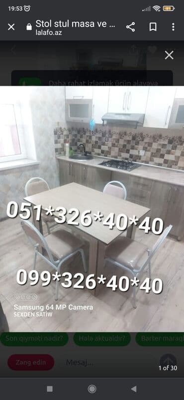 Masa və oturacaq dəstləri: Qonaq otağı üçün, Yeni, Açılan, Dördbucaq masa, 4 stul — 26