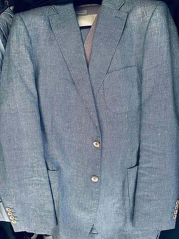 kişi eynəyi: Kişi kostyum dəsti – açıq mavi rəngdə, yaylıq/parça fakturalı – — 2