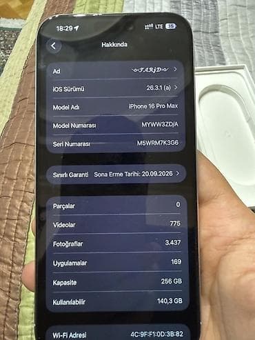 iphone 14 plata: IPhone 16 Pro Max, 256 GB, Ağ — 6