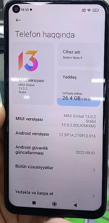 Redmi Note 9, 128 GB, rəng - Boz, Barmaq izi