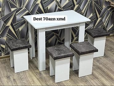stull: Mətbəx üçün masa və 4 taburet dəsti - Ağ rəngli, düz xətli masa - 4 — 1