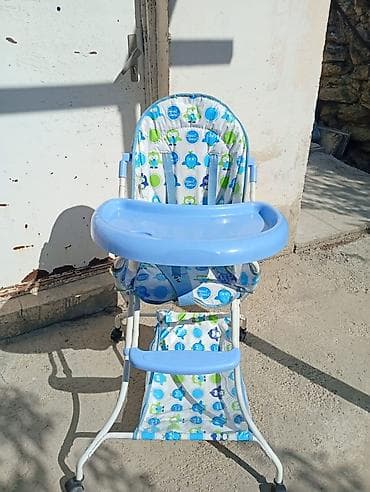 Uşaq yemək stulu - Rəng: açıq mavi, naxışlı oturacaq (heyvancıqlar və — 2