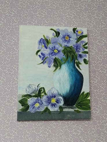 guldan sekilleri: - Ölçü 30×40 - Texnika: yağlı boya - Osnova: kətan - Rəng palitrası — 3