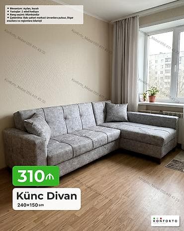 Künc Divan – 240×150 sm - Mexanizm: Açılan, bazalı (alt hissə saxlama — 1