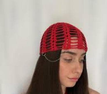 qizil uezuek type 1: Xüsusi toxunma “hairnet”/baş bəzəyi - Material: nazik iplikdən əl — 4