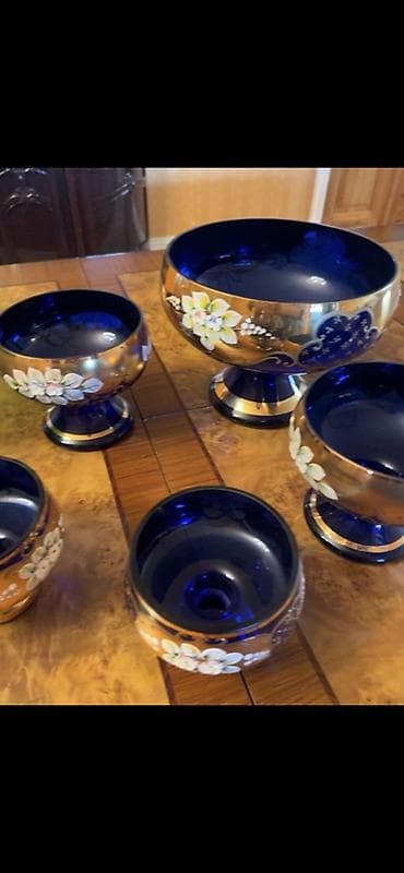 sekiller cekmek: Bohemiyadan ilhamlanan dekorativ şüşə qab dəsti - Rənglər: kobalt — 1