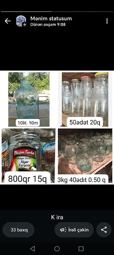 balta: 10 lit banka 10m
800 qr 20qəp
aroma 20qəp
3kg balon 50qəp — 1