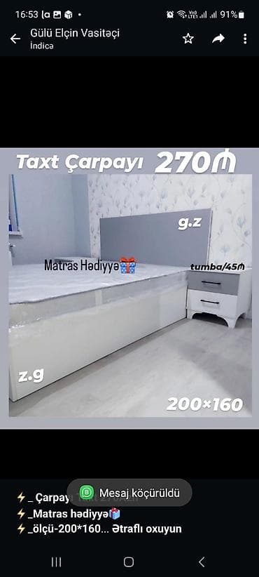 Мебель на заказ: ⚡_ *Çarpayı Taxt 270Azn* ⚡_*Matras hədiyyə*🎁 ⚡_*ölçü-200*160* ⚡_Rəng — 1