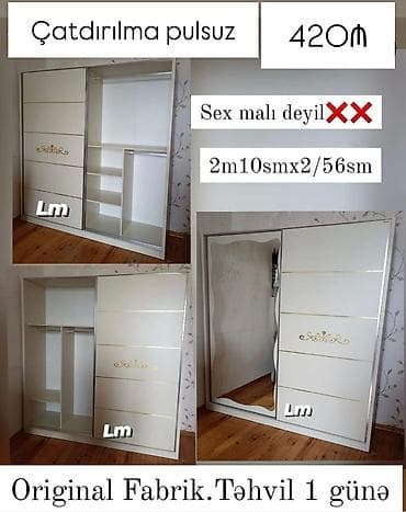 metbex şkaf: Yeni, 2 qapılı, Güzgülü, Digər rəng, Digər material, Kupe, Düz dolab — 1