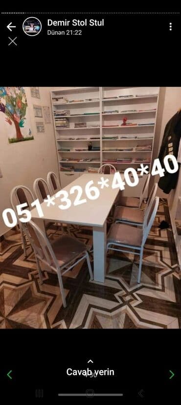 Masa və oturacaq dəstləri: Qonaq otağı üçün, Yeni, Açılmayan, Kvadrat masa, 8 stul — 23