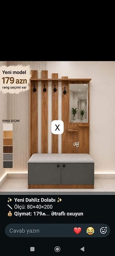 Yeni Dəhliz Dolabı – yeni model - Ölçü: 80×40×200 sm - Qiymət: 179 lalafo.az -da Yeni Dəhliz Dolabı – yeni model - Ölçü: 80×40×200 sm - Qiymət: 179