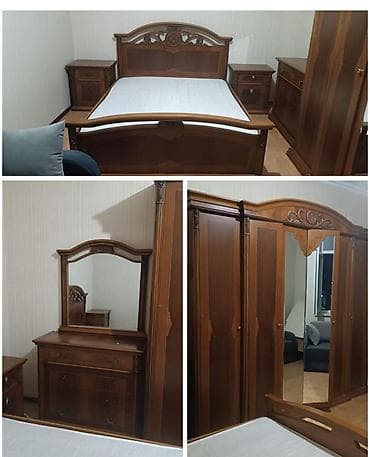 Двуспальная кровать, Шкаф, Трюмо, Тумба, Б/у — 1
