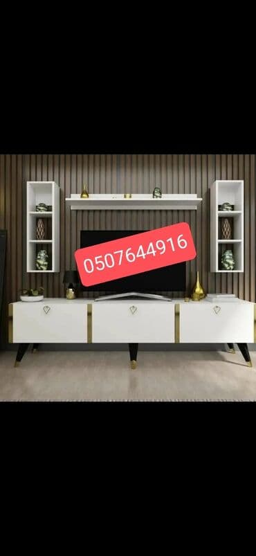 tibbi rəf: Mebel dəsti – TV stendi və divar rəfləri - Müasir tərzdə TV altlığı — 2