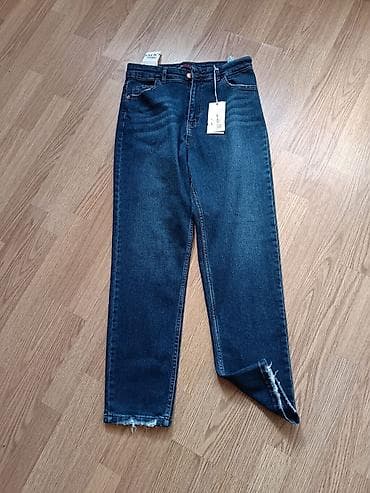 Qadın cins şalvar - Rəng: tünd mavi (indigo yuma effekti ilə) -