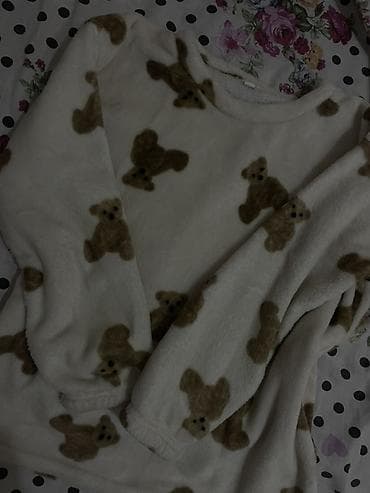 Teddy ayılı flis pijama üstü / svitşot - Material: yumşaq, tüklü flis — 1