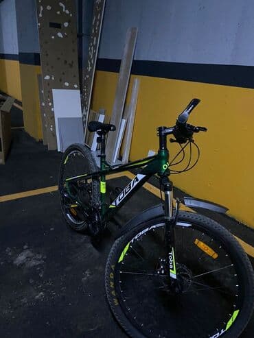 qiz ucun velosiped: Toba markalı, yaşıl rəngli dağ velosipedi. Qara oturacaq və sükan ilə — 5