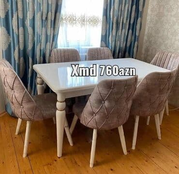 Masa və oturacaq dəstləri: Qonaq otağı üçün, Yeni, Açılan, Dördbucaq masa, 6 stul — 1