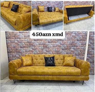 Divanlar: Xardal rəngli çevrilən divan - Şık, müasir dizayn: dərin düyməli — 1